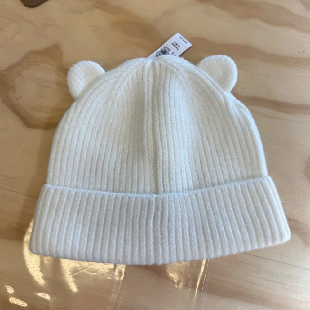 NWT Baby‎ Gap Toddler Bear Ear Ribbed Knit Beanie Hat Off White 2-3 Years 52cm